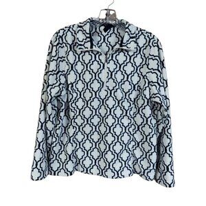 Lands' End Thermacheck Black & White Damask Print Quarter Zip Fleece Pullover